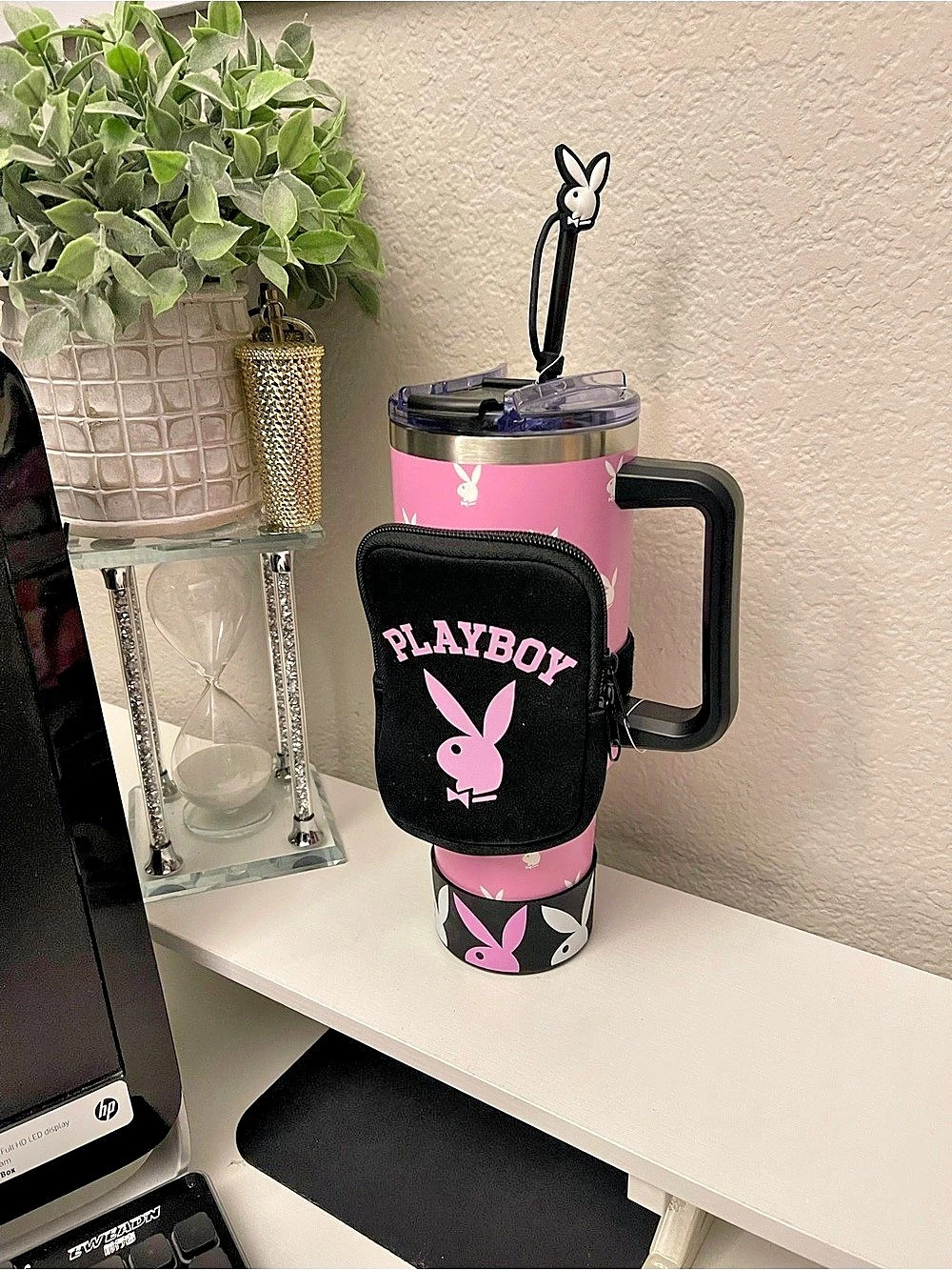 Playboy Pink Playboy Travel Tumbler with Straw Topper and Pouch